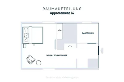 Grundriss der Unterkunft Kostengünstige 1 Zimmer Ferienunterkunft mit gratis Bettwäsche in Strandnähe - Ideal für ein Wochenende - inklusive Fahrradunterstellplatz