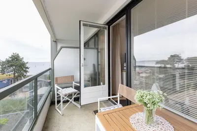 Ein Balkon oder eine Terrasse in der Unterkunft Ferienwohnung Meeresstrand, App 304