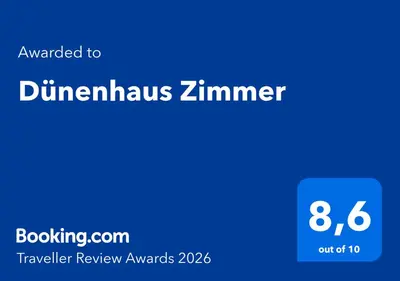 Ein Zertifikat, Auszeichnung, Logo oder anderes Dokument, das in der Unterkunft Dünenhaus Zimmer ausgestellt ist