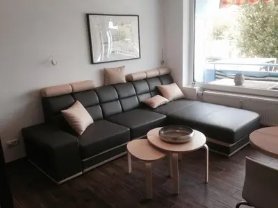 Ein Sitzbereich in der Unterkunft Apartmenthaus Seetempel