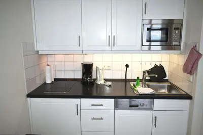 Küche/Küchenzeile in der Unterkunft Strandhotel Appartement Nr 14 Meerblick