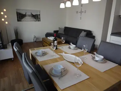Ein Sitzbereich in der Unterkunft TER 101 - Terrassenhuegel -Teilseeblick