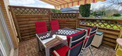 Ein Balkon oder eine Terrasse in der Unterkunft Familienfreundlicher Ferienbungalow Sunnyside