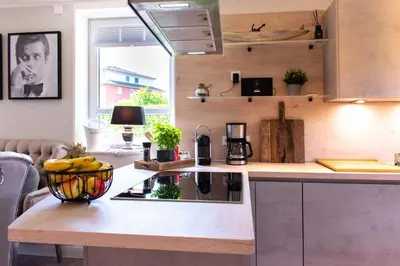 Küche/Küchenzeile in der Unterkunft Ferienhaus Haff-Living Haffkrug