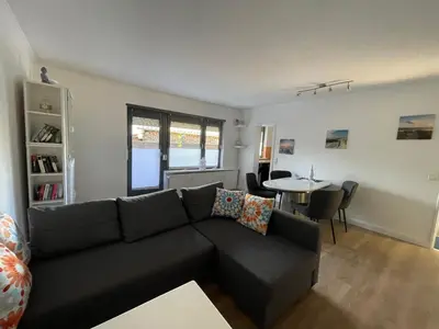 Ein Sitzbereich in der Unterkunft Ferienbungalow Wolburg II