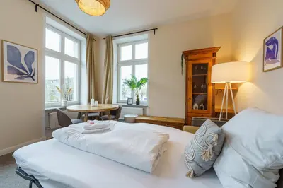 Ein Bett oder Betten in einem Zimmer der Unterkunft Apartment mit Traveblick