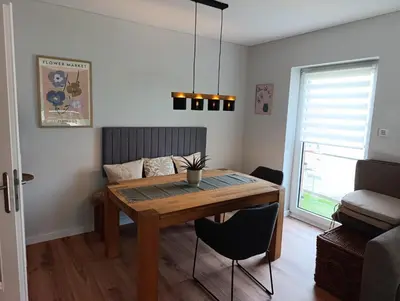 Ein Sitzbereich in der Unterkunft Ferienwohnung an der Ostsee Nähe Priwall