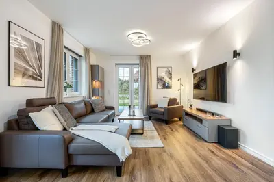 Ein Sitzbereich in der Unterkunft Ferienwohnung Strandkorb Rosenhagen bei Travemünde