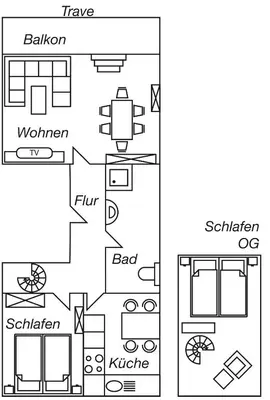 Grundriss der Unterkunft Objekt-Nr 161 - Hafen - Vorderreihe