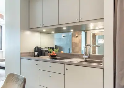 Küche/Küchenzeile in der Unterkunft Ferienwohnung Sun & Stay - Timmendorfer Strand