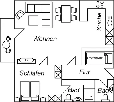 Grundriss der Unterkunft Objekt-Nr 186 - Strand - Backbord