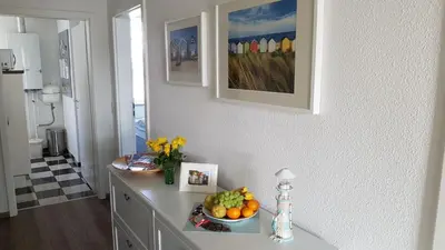 Küche/Küchenzeile in der Unterkunft PEMATRA Ferienwohnung Fährblick
