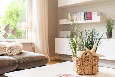 Ein Sitzbereich in der Unterkunft Ferienhaus Beach House Scharbeutz