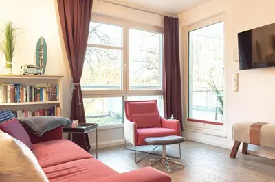 Ein Sitzbereich in der Unterkunft Ferienwohnung Stranddüne 2