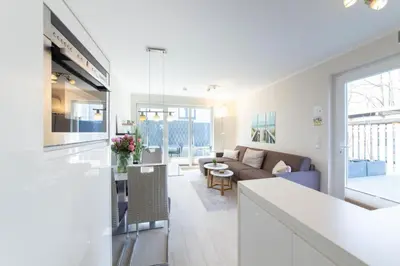 Ein Sitzbereich in der Unterkunft Ferienwohnung Strandmuschel