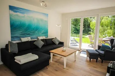 Ein Sitzbereich in der Unterkunft Ferienwohnung Seaside