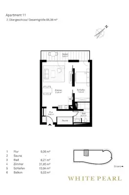 Grundriss der Unterkunft White Pearl Apartment 2.11