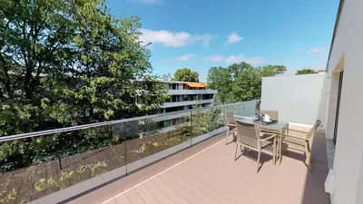 Ein Balkon oder eine Terrasse in der Unterkunft White Pearl Apartment 3.09