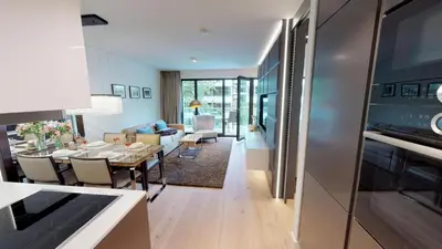 Ein Sitzbereich in der Unterkunft White Pearl Apartment 1.13