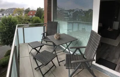 Ein Balkon oder eine Terrasse in der Unterkunft Pier 100 Ferienwohnung
