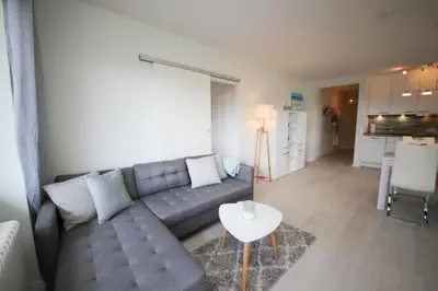 Ein Sitzbereich in der Unterkunft Ferienwohnung Meeresstrand