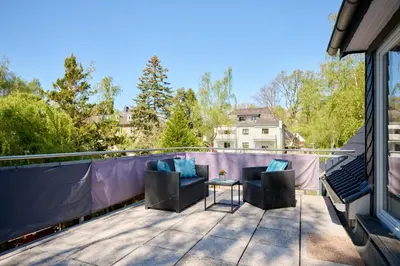 Ein Balkon oder eine Terrasse in der Unterkunft Ferienwohnung Trave Ufer Moba-Travel