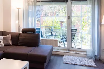 Ein Sitzbereich in der Unterkunft Ferienwohnung Sailor's Cabin