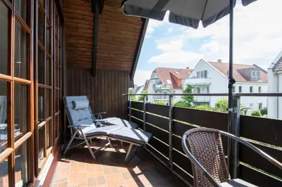 Ein Balkon oder eine Terrasse in der Unterkunft Alte Bergstraße 6 Dorschdüne