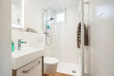 Ein Badezimmer in der Unterkunft Studio-Apartment Piccolino 26, Timmendorfer Strand- Strandkorb inklusive & privaten Zugang zur Ostsee