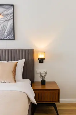 Ein Bett oder Betten in einem Zimmer der Unterkunft Moderne 1 Zimmer Ferienwohnung mit Sonnenterrasse und Parkplatz, in ruhiger Lage, nur wenige Gehminuten zum Ostsee Sandstrand