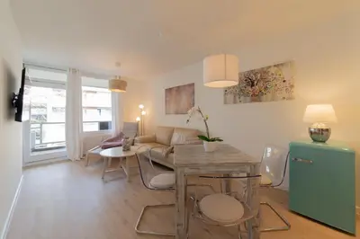 Ein Sitzbereich in der Unterkunft Ferienwohnung Ocean Lodge Travemünde