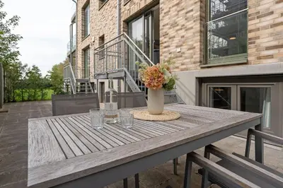 Ein Balkon oder eine Terrasse in der Unterkunft Strandallee 100 Küstenliebe