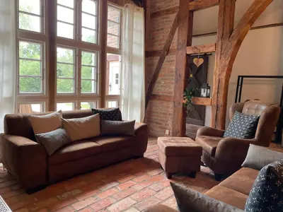 Ein Sitzbereich in der Unterkunft Idyllische Ferienwohnung auf dem Land