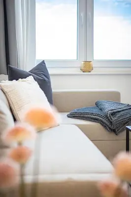 Ein Sitzbereich in der Unterkunft Ostsee Suite 4 - Strandperle