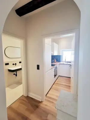 Küche/Küchenzeile in der Unterkunft Ferienhaus Urban Fewo Alte Backstube 2-4 Personen WLAN gegenüber vom Strand