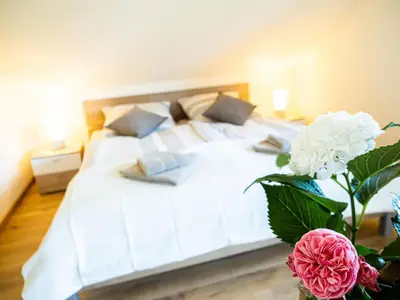 Ein Bett oder Betten in einem Zimmer der Unterkunft Ferienwohnung Meer und Muh